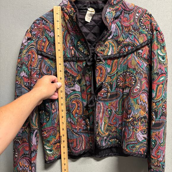 Miss‎ H Women's Vintage Floral Paisley Quilted Jacket Large Black Green - Picture 10 of 12